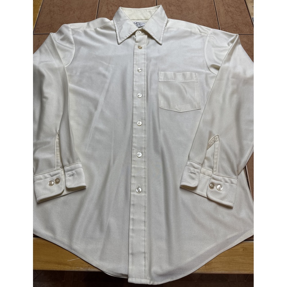 Vtg 60s 70s‎ Yellow Disco Shirt Qiana DuPont Nylon Mod Mens Sz 15.5 32/33 Dagger